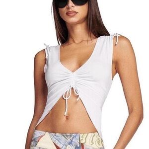 I.AM.GIA White Tie-Front Crop Top